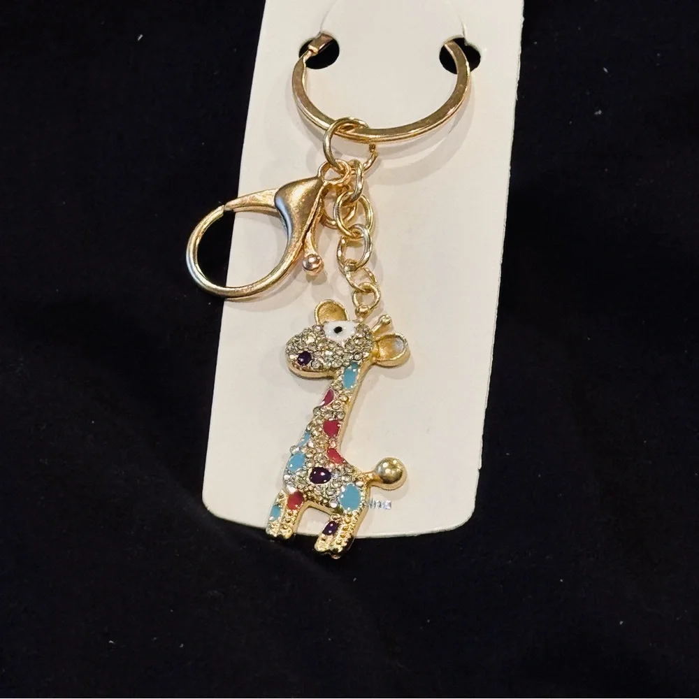 BAG CHARM Mint Giraffe Rhinestone Keychain Gold Tone NWT Blue